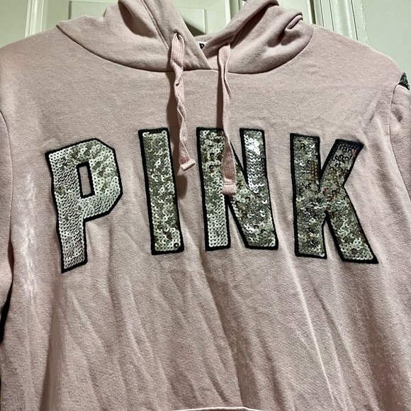PINK VS sweatshirt with hoodie with sequins in front and on the sleeves - Picture 3 of 16
